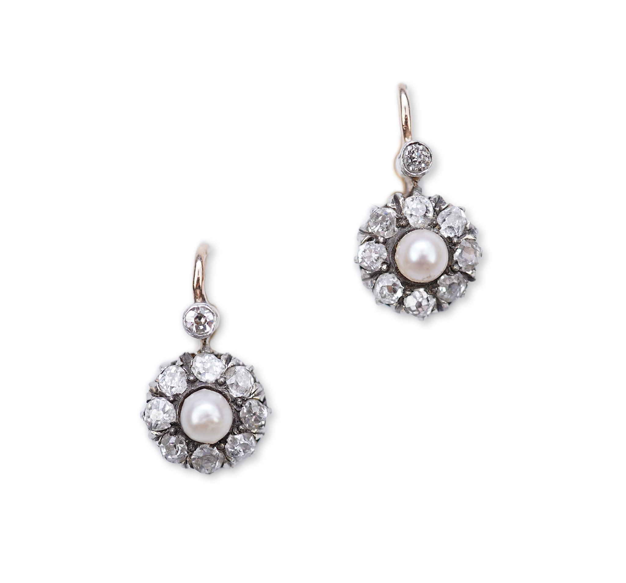 A pair of pearl and diamond earrings, early 20th century